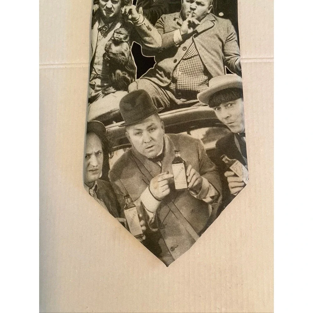 Vintage 1994 Ralph Marlin Three Stooges Antics Black White Novelty Tie Mens USA